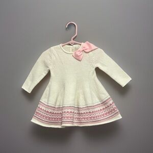 Beautiful Winter White Dress With Pink Bow Sz 3/6M